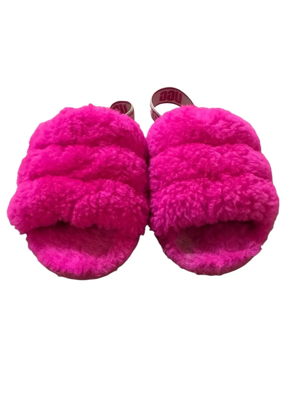 UGG Kids Hot Pink Fuzzy Slides with Branded Strap